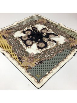 Barok Desen Seri Twill Askısı İle Birlikte 90x90 Cm Krem Eşarp Mint Gold