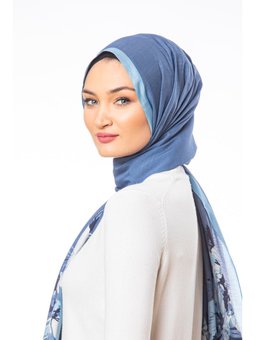 Çiçekli Desen Modal Seri Askısı İle Birlikte 75x200 Cm Mavi Şal
