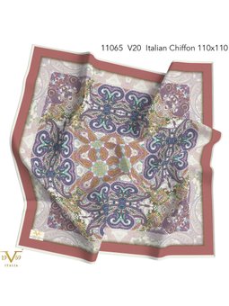 Desenli İtalyan Şifon Askısı İle Birlikte 110x110 Cm Gül Eşarp Kurusu