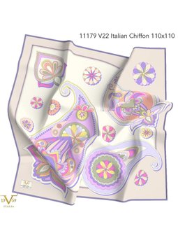 Desenli İtalyan Şifon Seri Askısı İle Birlikte 110x110 Cm Vizon Lila Eşarp