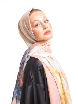 Geometrik Çiçekli Desen Pavia Seri Askısı İle Birlikte 90x200 Cm Krem Şal Somon