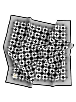 Geometrik Desen Gold Seri Twill Askısı İle Birlikte 90x90 Cm Gri Eşarp Siyah