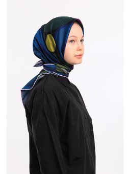 Geometrik Desen Gold Seri Twill Askısı İle Birlikte 90x90 Cm Petrol Yağ Yeşili Eşarp