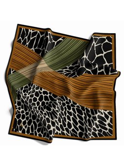 Leopar Desen Gold Seri Twill Askısı İle Birlikte 90x90 Cm Siyah Taba Haki Eşarp