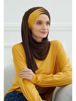 Özel Tasarım Pratik Penye Şal,kahverengi Hardal Sarısı,cps