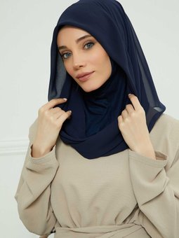 Penye İç Boneli Şifon Lacivert Şal,ps