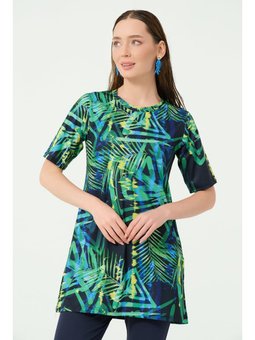 Desenli Yarım Kol Yarı Kapalı Mayo