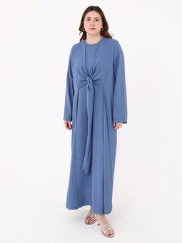 Bağlama Detaylı Büyük Beden Koyu İndigo Elbise