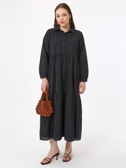 Büyük Beden Brode Siyah Elbise