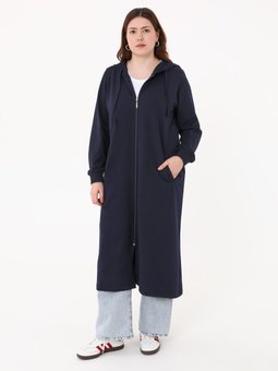 Büyük Beden Kapüşonlu Fermuarlı Cep Detaylı Siyah Lacivert Kap