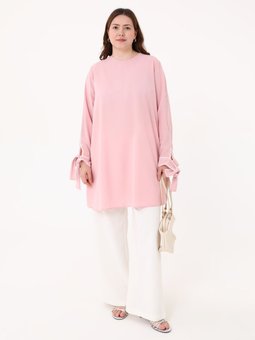 Büyük Beden Kol Ucu Detaylı Gul Kurusu Tunik