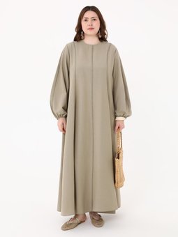 Dikiş Detaylı Kulplu Büyük Beden Yesil Elbise