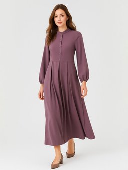Hakim Yaka Düğme Detaylı Büyük Beden Aerobin Mor Elbise