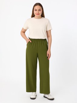 Viskon Kumaş Rahat Kalıp Büyük Beden Haki Pantolon