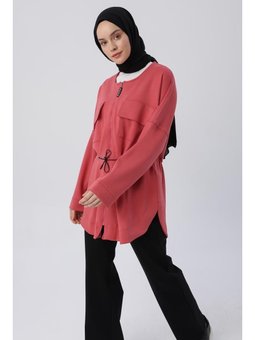 Belden Büzgülü Cepli Ceket Gül