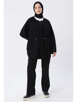 Belden Büzgülü Cepli Ceket Siyah