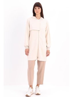 Taş Detaylı Kapüşonlu Hırka Açık Bej