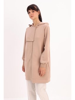 Taş Detaylı Kapüşonlu Hırka Vizon