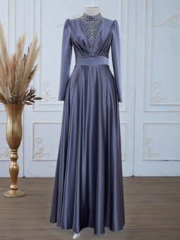 Gri Safir Abiye Elbise
