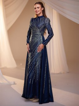 Lacivert Nare Abiye Elbise