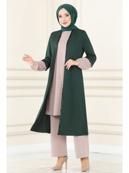 Vizon Giyim Abiye Moda Pullu Takım Elbise Zümrüt