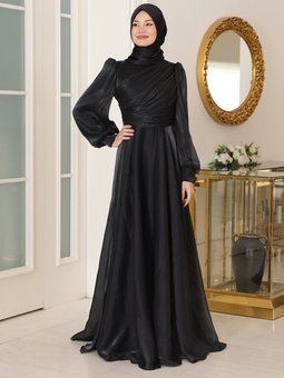 Bahar Yoryo İpek Siyah Abiye Elbise