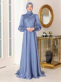 Buz Mavisi Abiye Elbise