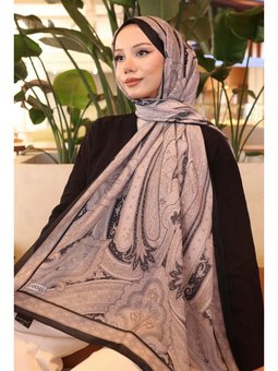 Bej Etnik Desenli Pamuk Şal Siyah