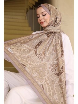 Bej Etnik Desenli Pamuk Şal Taş