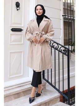 Çizgili Bej Trençkot