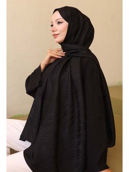 Desenli Jakarlı Şal Siyah