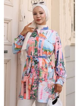 Desenli Lila Gömlek