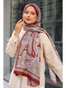 Etnik Desenli Pamuk Şal Bordo