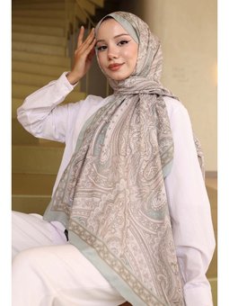 Etnik Desenli Pamuk Şal Mint Yeşili