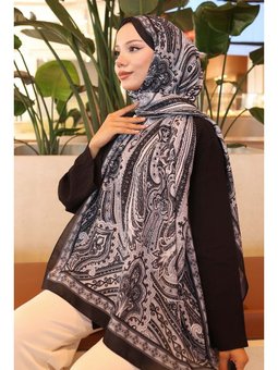 Etnik Desenli Pamuk Şal Siyah