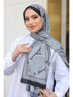 Gri Etnik Desenli Pamuk Şal Siyah