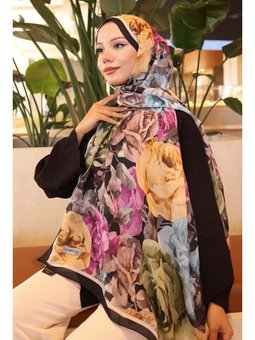 Sarı Desenli Şal Siyah