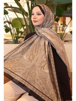 Siyah Etnik Desenli Pamuk Şal Bej