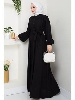 Alser Kuşaklı Siyah Elbise