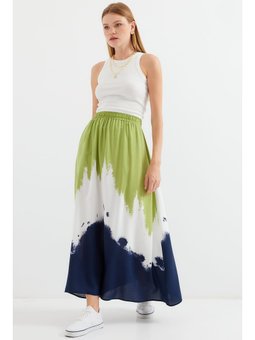 Desenli Uzun Viskon Yeşil Etek