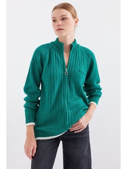 Fermuarlı Triko Zümrüt Yeşili Hırka