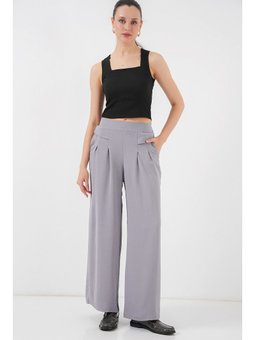 Geniş Paça Pileli Gri Pantolon