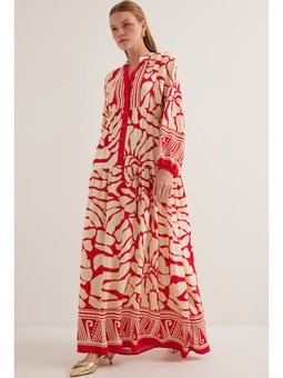 Kırmızı Bej Viskon Elbise Y.kırmızı