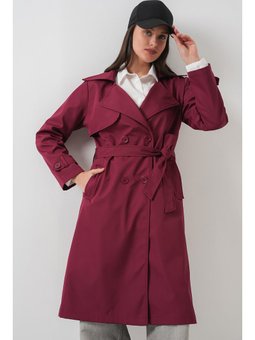 Kruvaze Yaka Bordo Trençkot