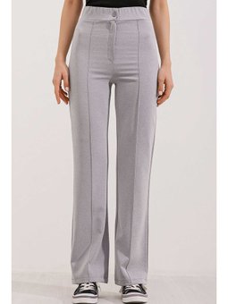 Yüksek Bel Palazzo Gri Pantolon