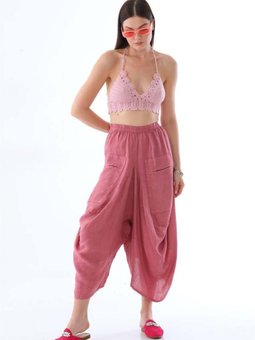 Gül Kurusu İtalyan Cepli Keten Şalvar Pantolon