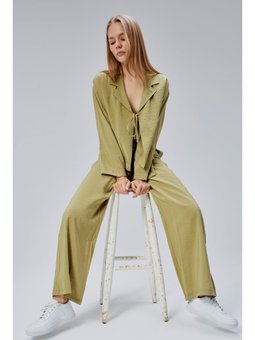 Açık Haki Beli Lastikli Bol Paça Pantolon