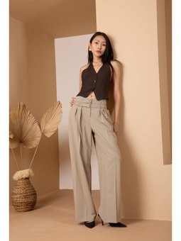 Açık Haki Kemerli Geniş Paça Pantolon