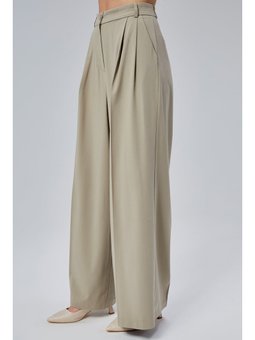 Açık Haki Salaş Kesim Pileli Kumaş Pantolon