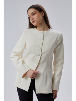 Bisiklet Yaka Regular Dokuma Ekru Ceket